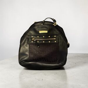 Tommy Hilfiger TH Monogram Star‑Studded Dome Backpack·Black/Gold · Faux Leather